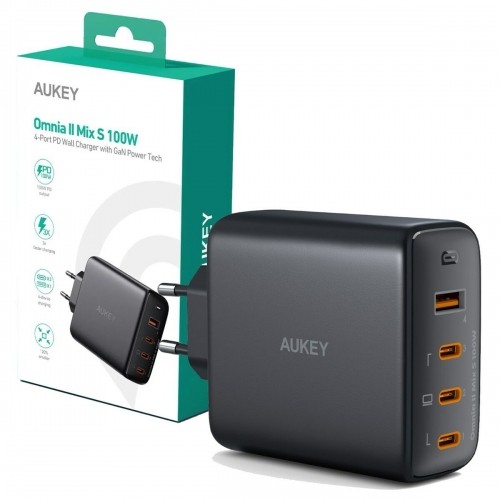 Wall Charger Aukey PA-B7S Black 100 W image 1