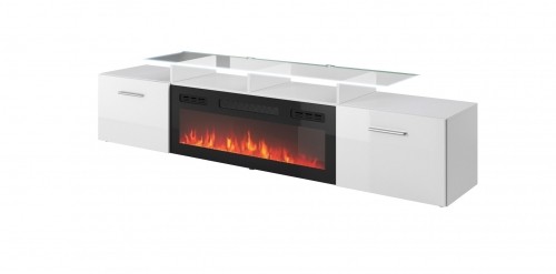 Cama Meble RTV cabinet ROVA with electric fireplace 190x37x48 white/gloss white image 1