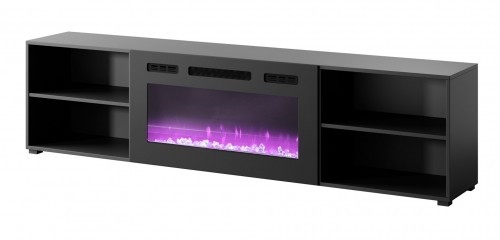 Cama Meble RTV cabinet POLO 200x33x50.5 black + fireplace black image 1