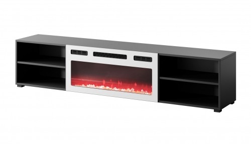Cama Meble RTV cabinet POLO 180x33x39 black + fireplace white image 1