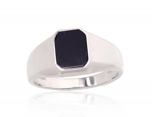 Серебряное кольцо #2101928(PRh-Gr)_ON, Серебро 925°, родий (покрытие), Оникс, Размер: 19.5, 5.3 гр. image 1