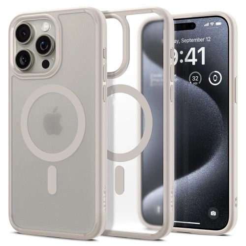 Spigen Ultra Hybrid Mag case with MagSafe for iPhone 15 Pro Max - matte natural titanium image 1