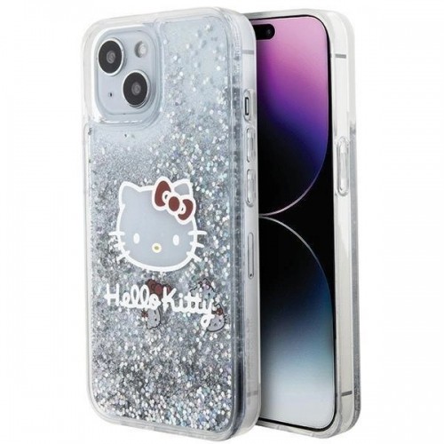 Hello Kitty Liquid Glitter Charms Kitty Head case for iPhone 15 - silver image 1