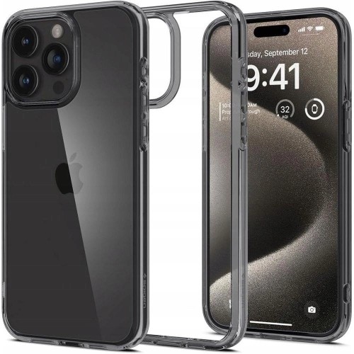 Spigen Ultra Hybrid case for iPhone 15 Pro - transparent and gray image 1