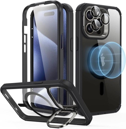 ESR Armor Tough Kickstand Halolock Case with MagSafe for iPhone 15 Pro - Transparent & Black image 1