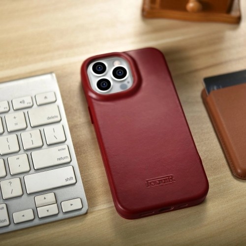 iCarer CE Oil Wax Premium Leather Folio Case Leather Case iPhone 14 Pro Max Magnetic Flip MagSafe Red (AKI14220708-RD) image 1
