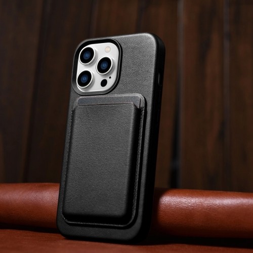 iCarer Case Leather Cover Genuine Leather Case for iPhone 14 Pro Max black (WMI14220708-BK) (MagSafe Compatible) image 1