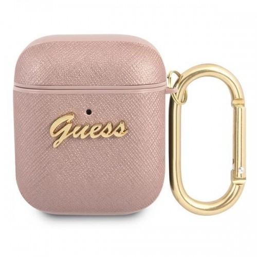 Guess GUA2SASMP AirPods cover pink|pink Saffiano Script Metal Collection image 1