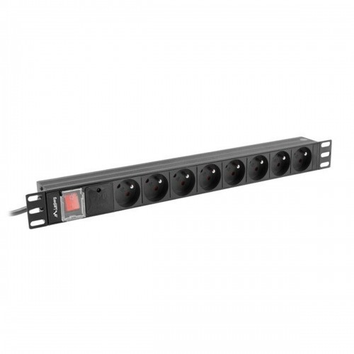 Schuko 19" 8 virzienu daudzligzdu adapteris ar ieslēgšanas/izslēgšanas slēdzi Lanberg PDU-08E-0200-BK (2 m) image 1