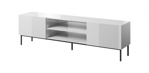Cama Meble RTV SLIDE 200K cabinet on a black steel frame 200x40x57 cm all in gloss white image 1