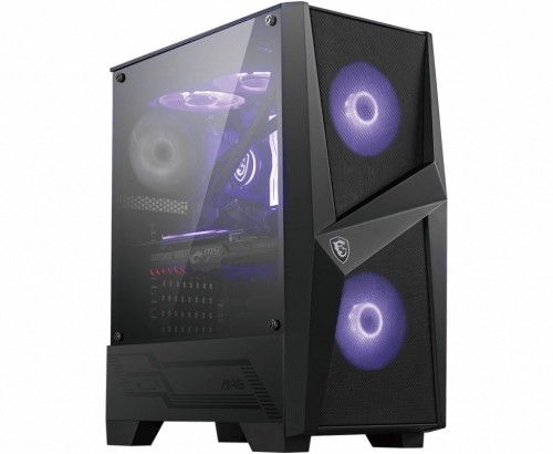 MSI MAG FORGE 100M Mid Tower Gaming Computer Case 'Black, 2x 120mm RGB PWM Fan, 1x 120mm Fan, 1-6 RGB Hub, Tempered Glass Panel, ATX, mATX, mini-ITX' image 1