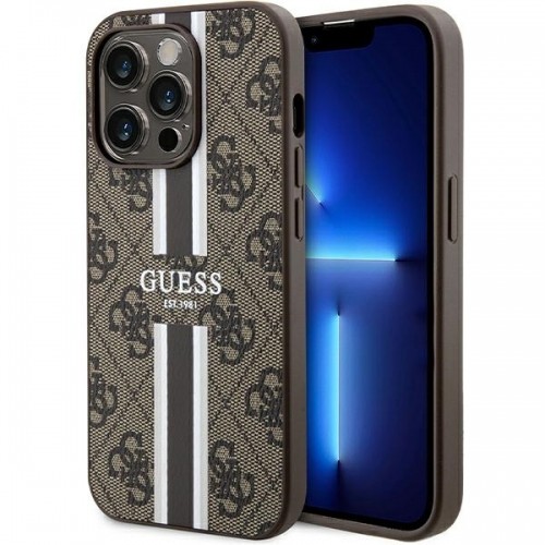 Guess GUHMP15LP4RPSW iPhone 15 Pro 6.1" brązowy|brown hardcase 4G Printed Stripes MagSafe image 1