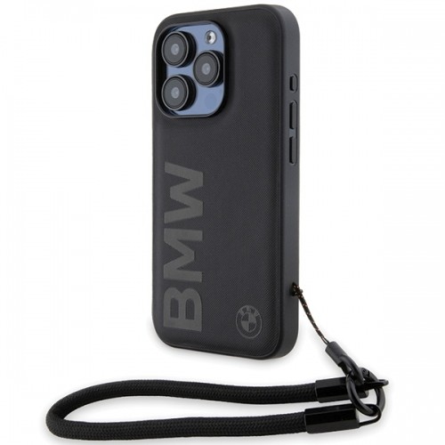 BMW BMHCP15X23RMRLK iPhone 15 Pro Max 6.7" czarny|black hardcase Signature Leather Wordmark Cord image 1