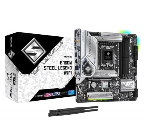 Mainboard|ASROCK|Intel B760 Express|LGA1700|Micro-ATX|Memory DDR5|Memory slots 4|1xPCI-Express 4.0 1x|1xPCI-Express 5.0 16x|4xM.2|1xHDMI|1xDisplayPort|2xUSB 2.0|5xUSB 3.2|1xUSB-C|1xPS/2|1xRJ45|3xAudio port|B760MSTEELLEGENDWIFI image 1