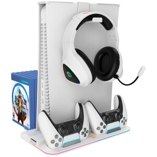 CANYON CS-5, PS5 Charger stand, with RGB light, 315*185*28mm, with 23CM+0.5cm cable, 475±10g, White image 1