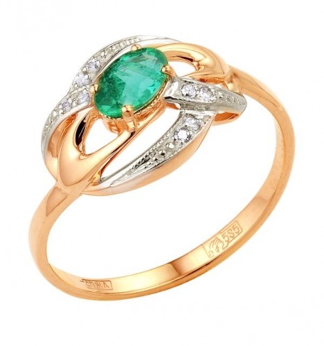 Gemmi Золотое кольцо с бриллиантом и изумрудом image 1