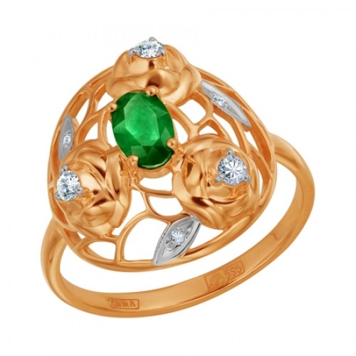 Gemmi Золотое кольцо с бриллиантом и изумрудом image 1