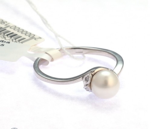 Gemmi Zelta gredzens ar briljantiem un pērli image 1
