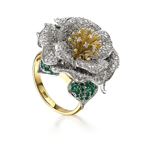Gemmi Золотое кольцо с бриллиантами и изумрудами image 1