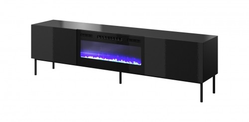 Cama Meble RTV cabinet SLIDE 200K with electric fireplace on black frame 200x40x57 cm all in gloss black image 1