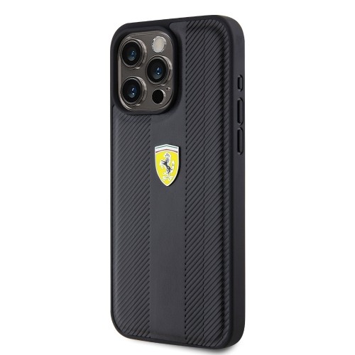 Ferrari PU Leather Hot Stamp Groove Pattern Case for iPhone 15 Pro Max Black image 1
