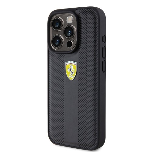 Ferrari PU Leather Hot Stamp Groove Pattern Case for iPhone 15 Pro Black image 1