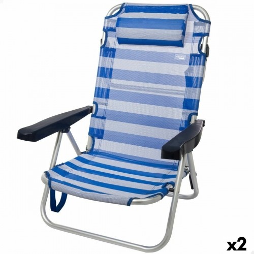 Pludmales krēsls Aktive Locīšana spilvens Balts Zils 48 x 84 x 46 cm (2 gb.) image 1