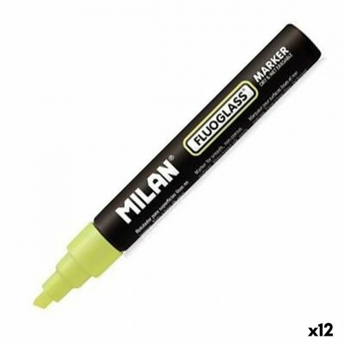 Felt-tip pens Milan Fluoglass Yellow (12 Units) Erasable image 1