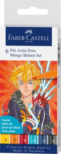 Otas tipa flomāsteri Faber-Castell Pitt Artist Pen 6 krāsas Manga shônen image 1