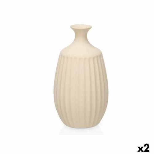 Vase Beige Ceramic 21 x 39 x 21 cm (2 Units) Stripes image 1