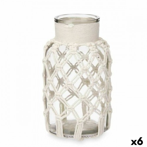 Vase White Cloth Glass 15,5 x 26,5 x 15,5 cm (6 Units) Macrame image 1
