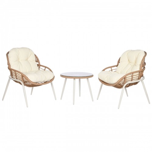 Galda komplekts ar 2 krēsliem Home ESPRIT Balts Bēšs Pelēks Metāls Stikls sintētiska rotangpalma 55 x 55 x 47 cm image 1
