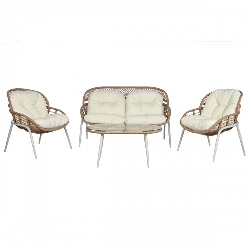 Galda komplekts ar 3 krēsliem Home ESPRIT Balts Melns Bēšs Metāls Stikls sintētiska rotangpalma 130 x 76 x 83 cm image 1