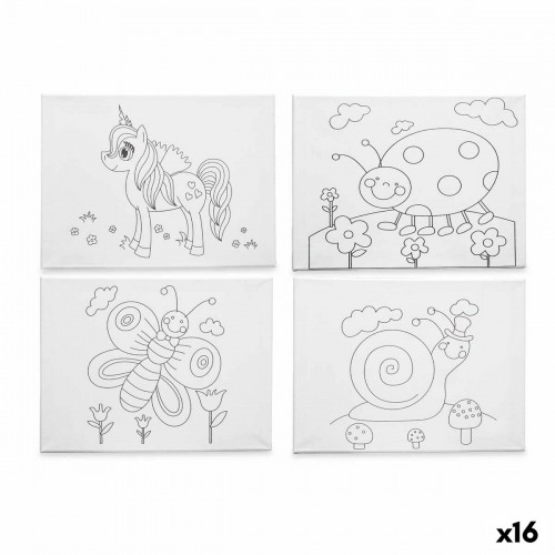 Pincello Canvas Balts Drāna 30 x 40 x 1,5 cm Krāsošanas paklājs dzīvnieki (16 gb.) image 1