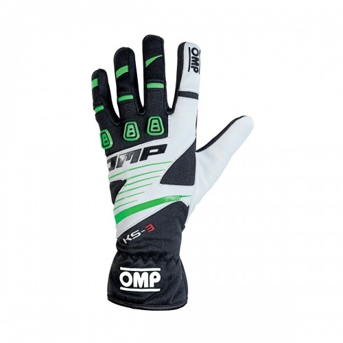 Kids Karting Gloves OMP KS-3 MY2018 White Black Green 6 kart image 1