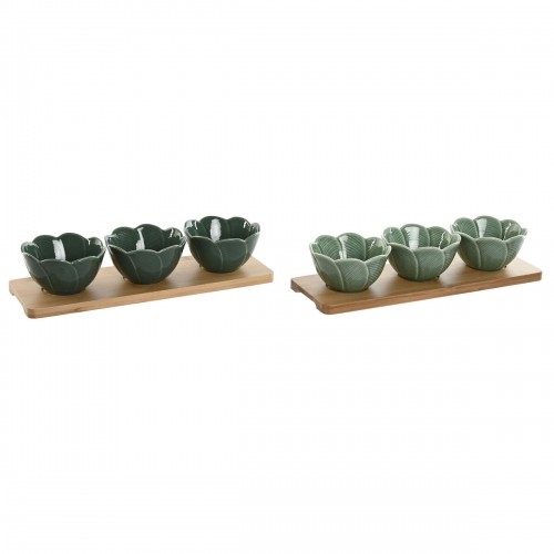 Appetizer Set Home ESPRIT Green Dark green Bamboo Porcelain Tropical 4 Pieces 32 x 10 x 7 cm (2 Units) image 1
