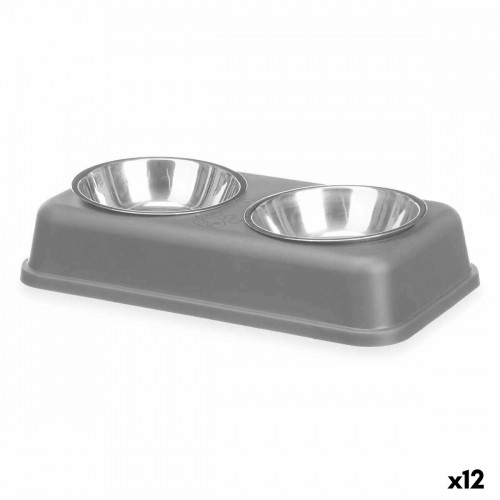 Pet feeding dish Grey Metal 35 x 7,5 x 19 cm Double (12 Units) image 1