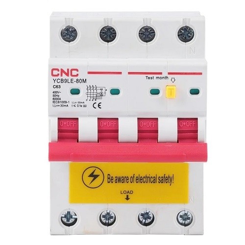 CNC Residual Current Breaker with Over-Current, 4P, 63A, class C, 30mA, 6kA image 1