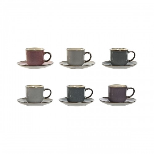 Set of 6 Cups with Plate Home ESPRIT Blue White Pink Maroon Stoneware 165 ml 14 x 14 x 2 cm image 1