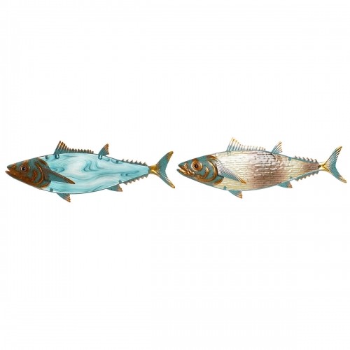Настенный декор Home ESPRIT Синий Разноцветный Позолоченный Рыба Средиземноморье 70 x 4,5 x 25,5 cm (2 штук) image 1