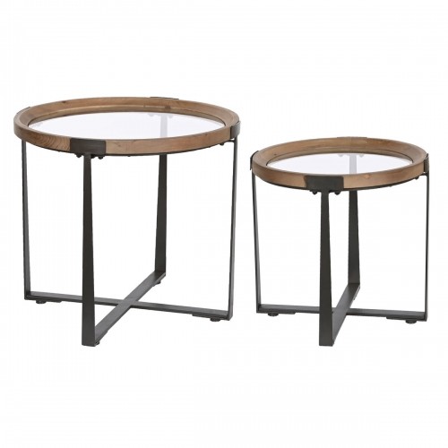 Набор из двух столиков Home ESPRIT Коричневый Чёрный Железо Ель 66 x 66 x 60 cm image 1