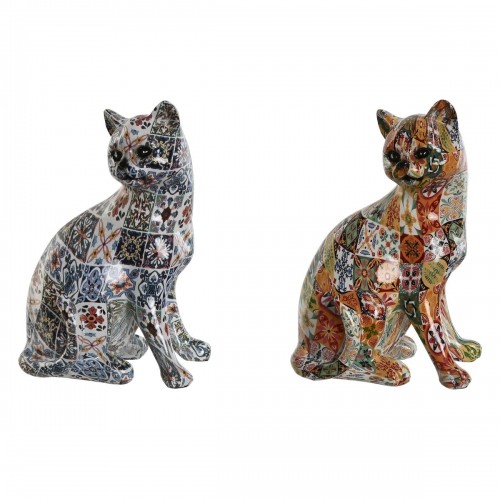 Decorative Figure Home ESPRIT Multicolour Cat Mediterranean 11 x 10 x 16 cm (2 Units) image 1