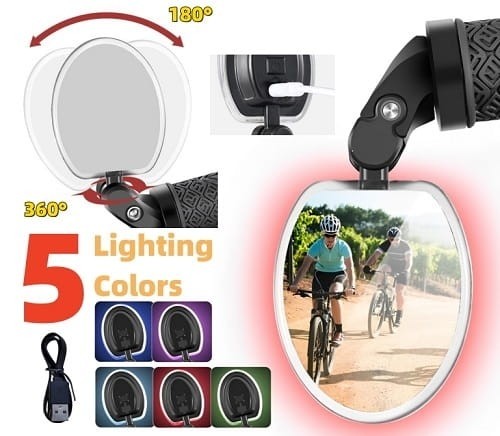 Spogulis ProX Vision MR-54 in handlebar oval adjustable with LED light USB image 1