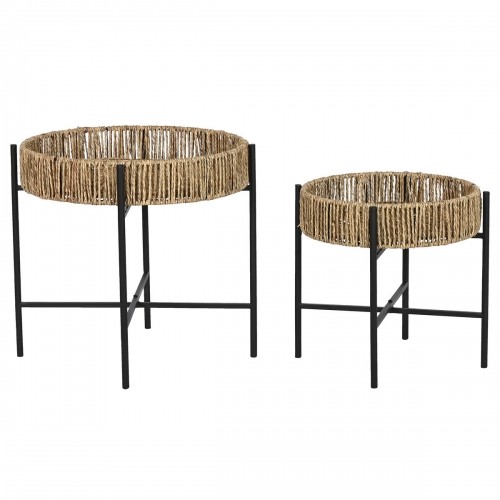 Set of 2 tables Home ESPRIT Black Natural Metal 49 x 49 x 44 cm image 1
