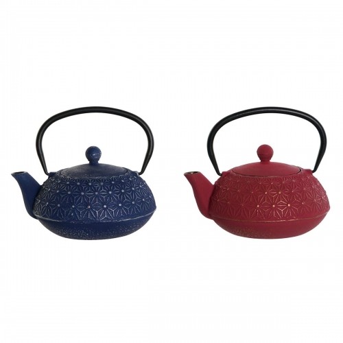 Teapot DKD Home Decor Blue Red Iron 900 ml (2 Units) image 1