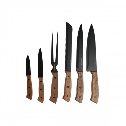 Knife Set Home ESPRIT Black Stainless steel Acacia 4 x 1 x 33 cm 6 Pieces image 1