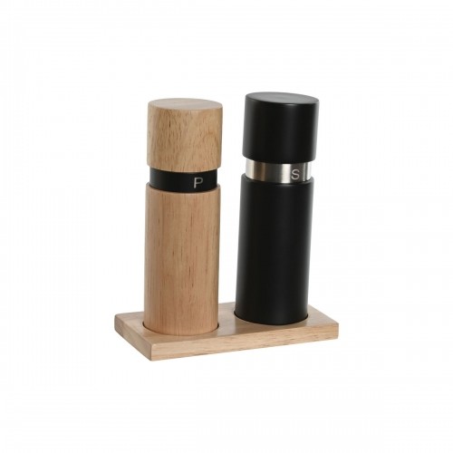 Salt and Pepper Shakers Home ESPRIT Black Natural Stainless steel Rubber wood 14 x 7 x 16,5 cm image 1