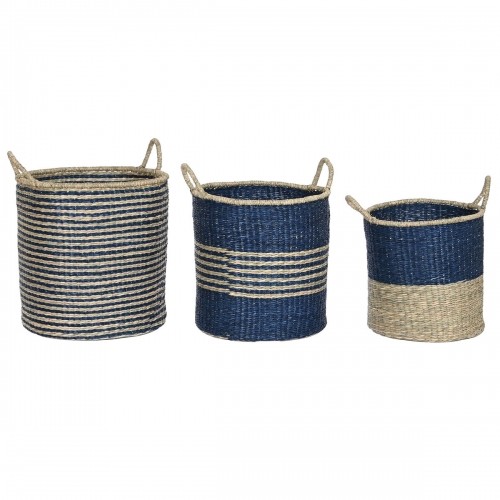 Basket set Home ESPRIT Blue Natural Jute Seagrass Mediterranean 43 x 43 x 54 cm (3 Pieces) image 1