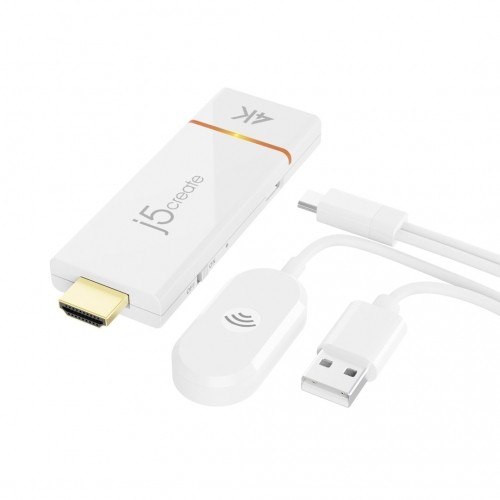 J5 Create Nadajnik i odbiornik audio/video bezprzewodowy j5create ScreenCast 4K Wireless Display Adapter; kolor biały JVAW76-N image 1
