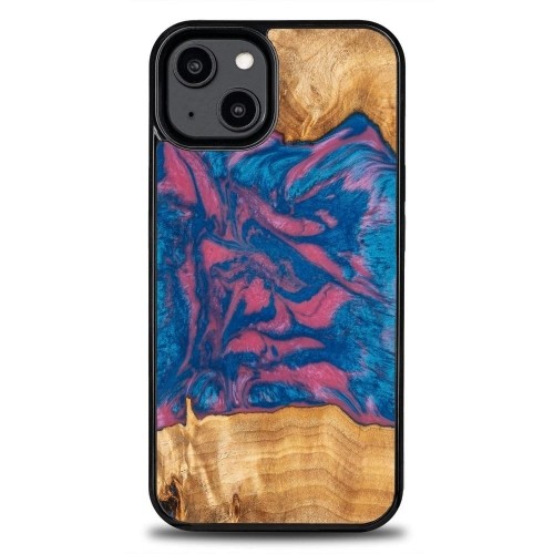 Wood and resin case for iPhone 15 Bewood Unique Vegas - pink and blue image 1